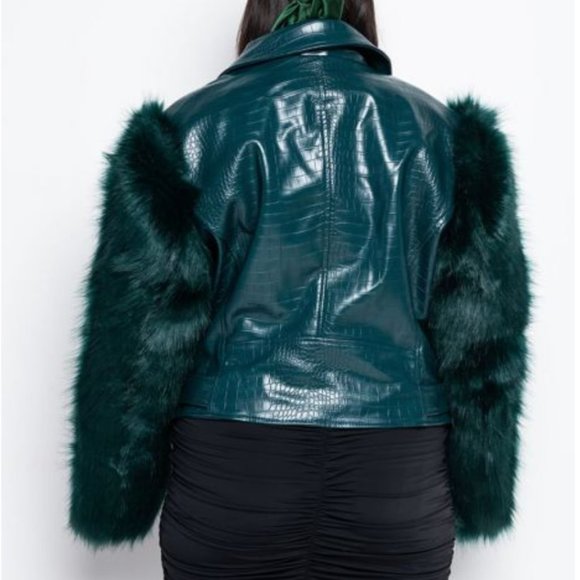 STUNNING PLUS AZALEA WANG NOLLA FAUX FUR ARMS CROC MOTO JACKET!!! - Picture 6 of 8